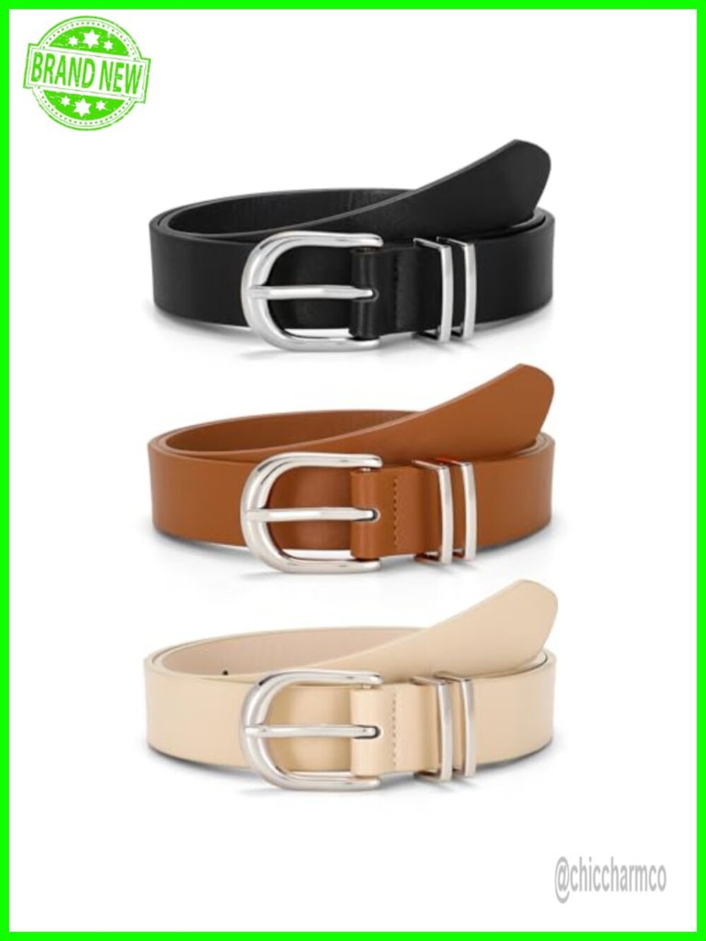 JASGOOD Women Faux Leather Belts 3 Pack with Gold Buckle, Waist Belt